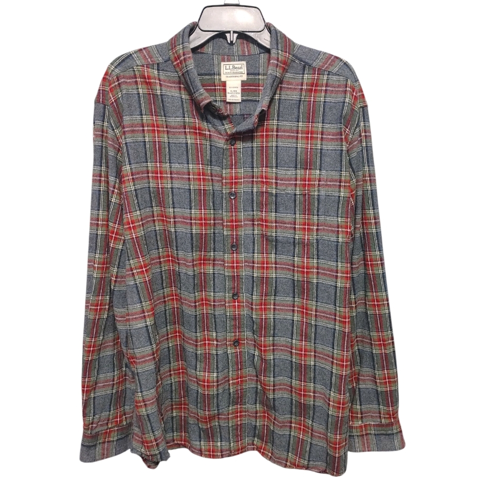 L.L. Bean Men's Red Gray Plaid Shirt Flannel Button Down Shirt Mens Size XL - Picture 9 of 9
